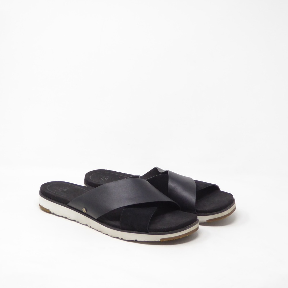 UGG Kari Women Sandals Black Leather Suede Criss Cross Slide 11